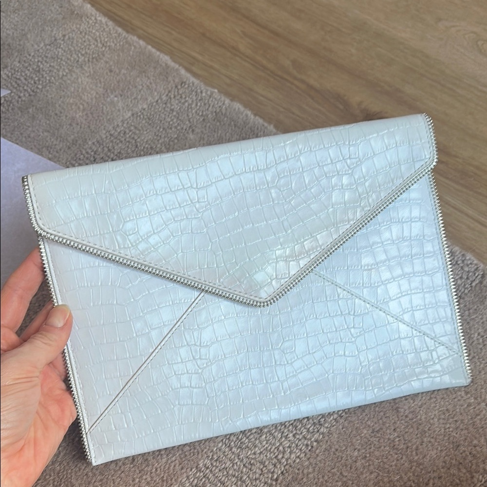 Rebecca Minkoff White Crocodile-Embossed Clutch